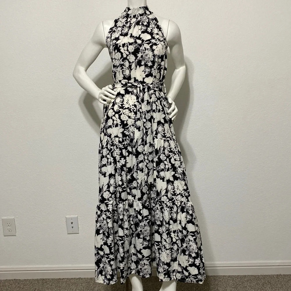 Sucrefas NWT Black Floral Halter A-Line Dress - Picture 2 of 6